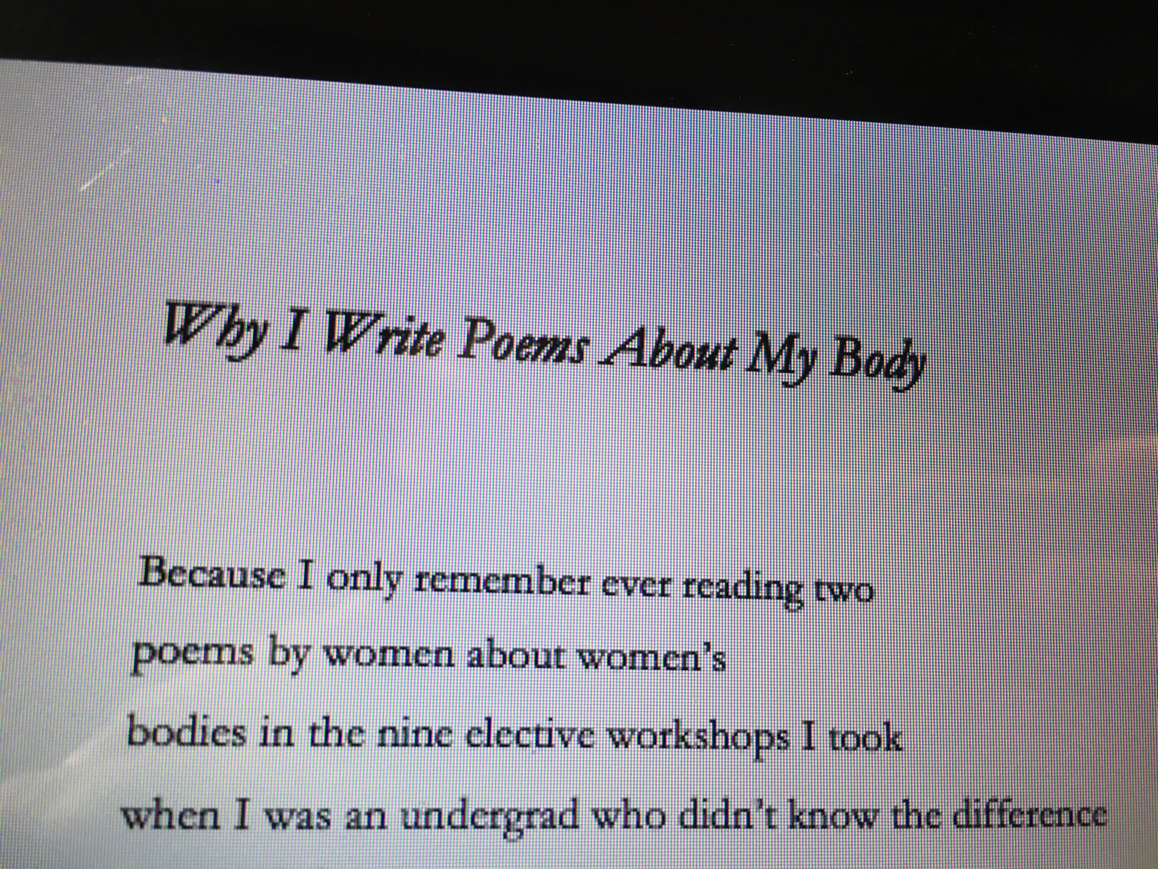 First few lines from “Why I Write Poems About My Body” – Emilia